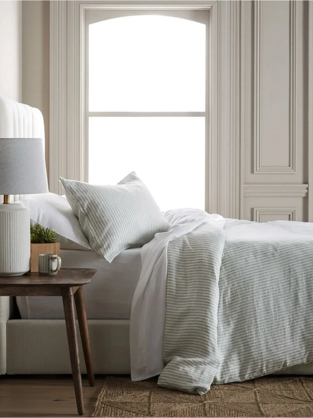 NEW Quince European Linen Stripe Duvet Cover, Full/Queen (Gray/White)
